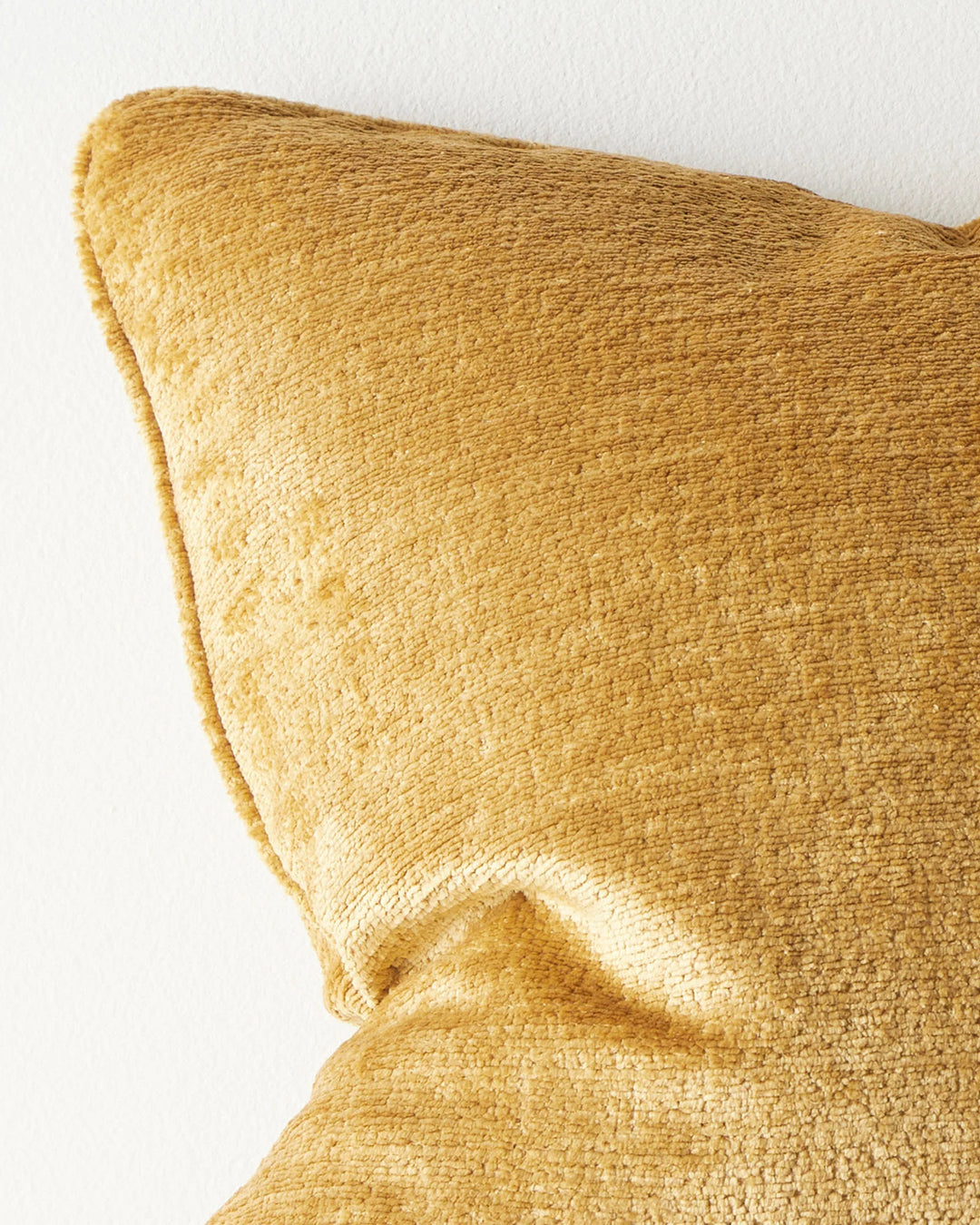 Tempo Manuka cushion 50x50cm, golden honey chenille with piped edging detail, by Weave Home
