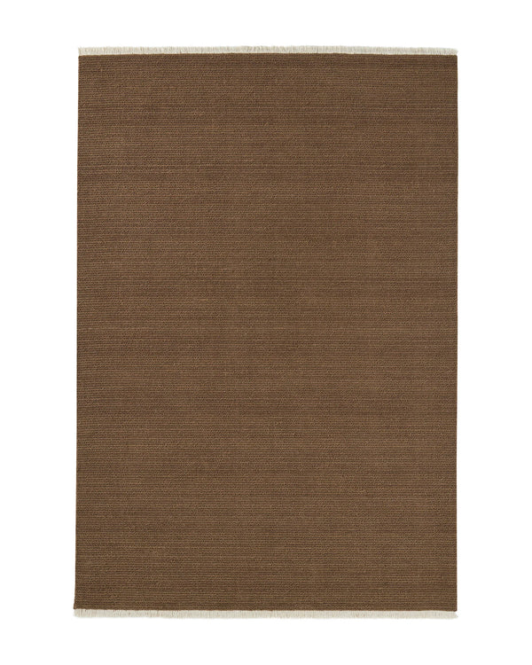 Fabien Bark rug in clay tone with cream fringe, textured wool weave and ribbed loop pile detail by Weave Home
