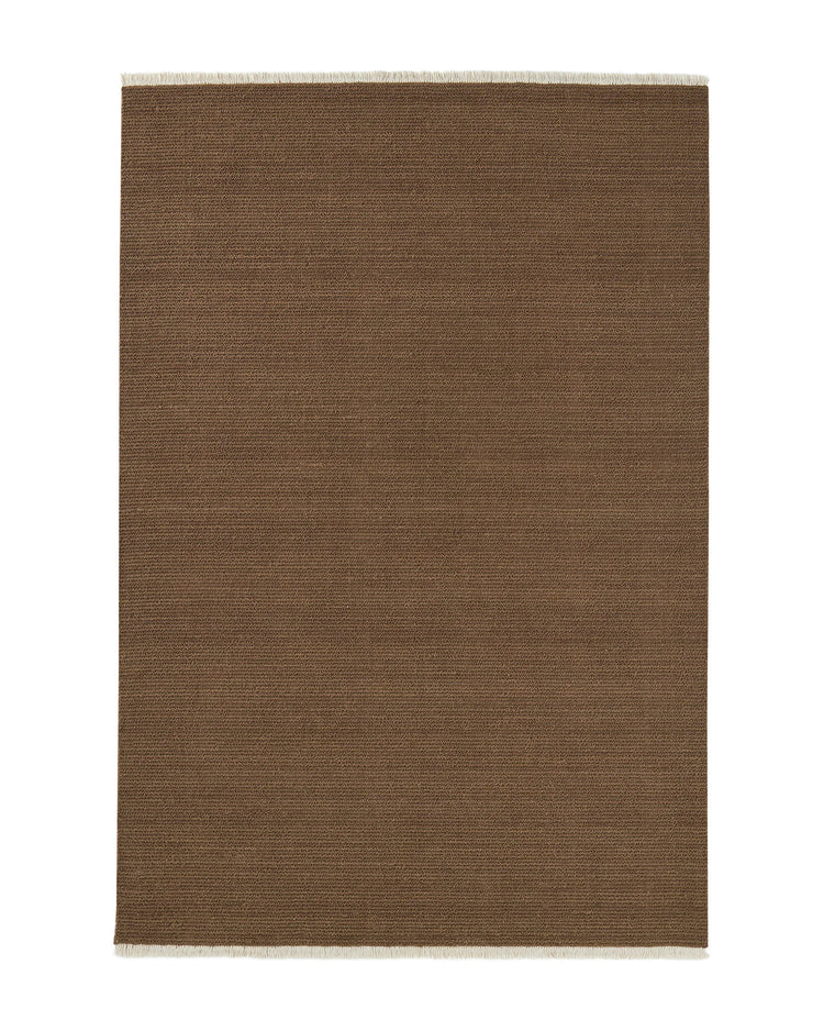 Fabien Bark rug in clay tone with cream fringe, textured wool weave and ribbed loop pile detail by Weave Home