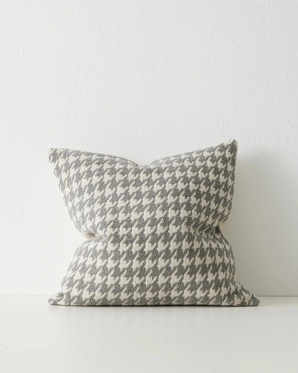 Giovanni Mist cushion front view, houndstooth bouclé in cool grey and white viscose blend, 50x50cm by Weave Home