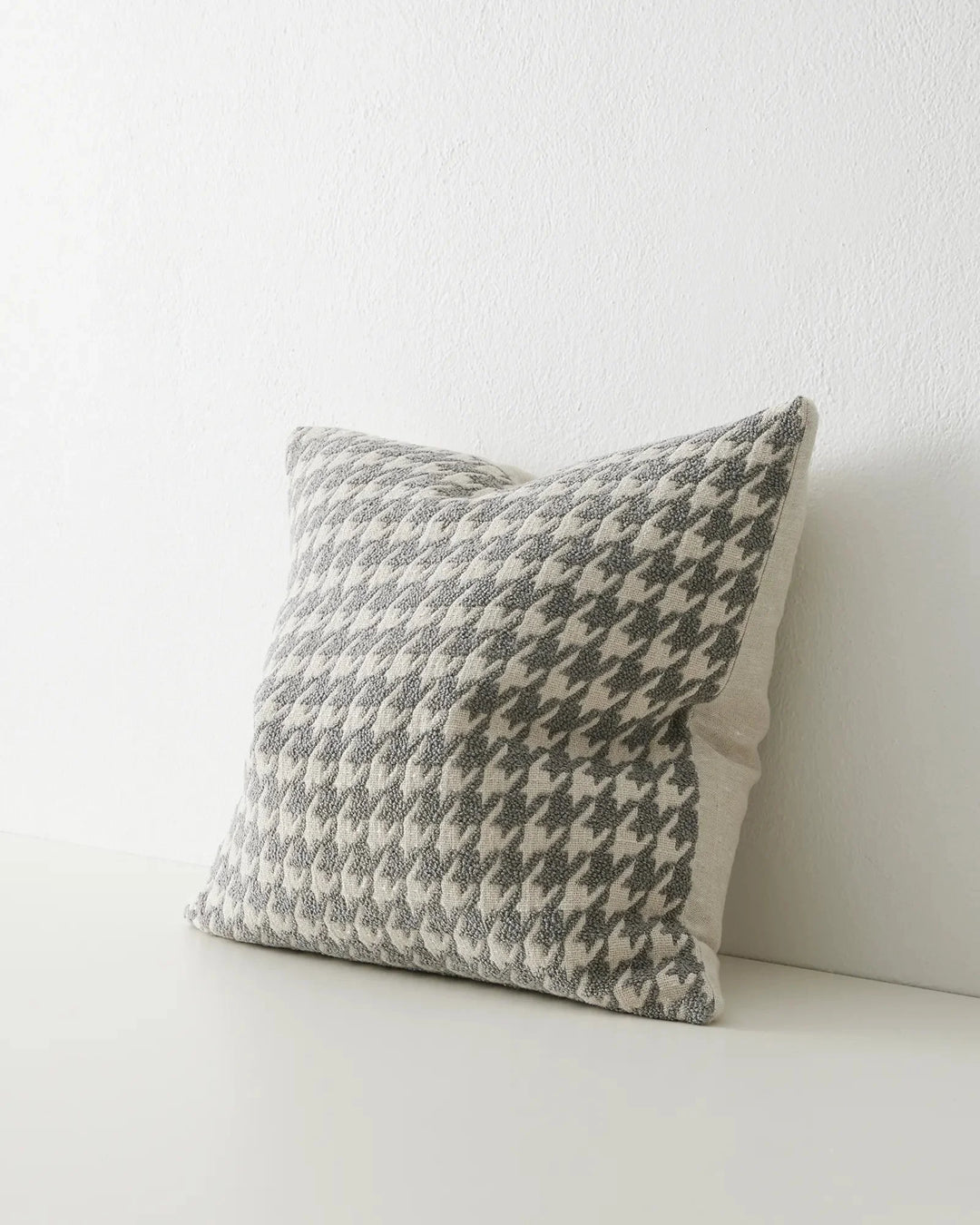 Giovanni Mist bouclé cushion in grey and white houndstooth, 50x50cm viscose blend with textured weave by Weave Home