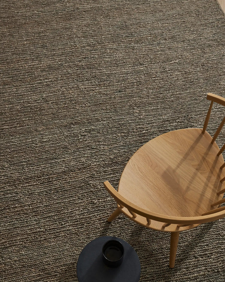 Suffolk Mineral jute rug in deep brown with sage undertone, 200x300cm hand-woven high traffic rug by Weave Home