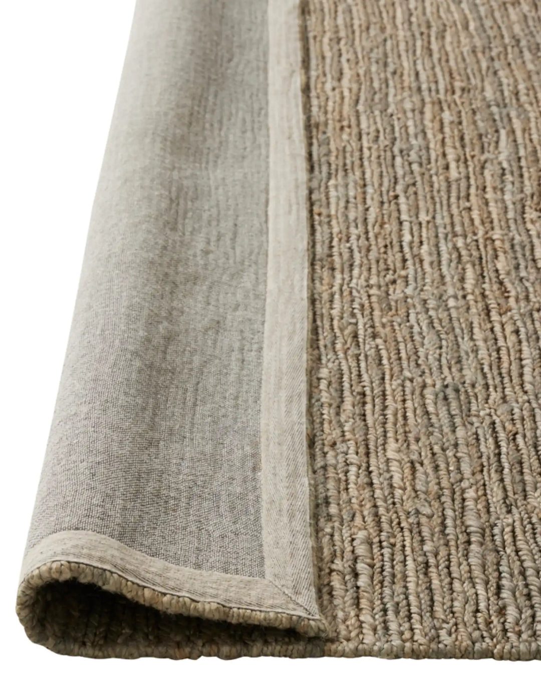 Suffolk Mineral textured jute rug detail showing hand-woven weave and cotton backing, 200x300cm by Weave Home