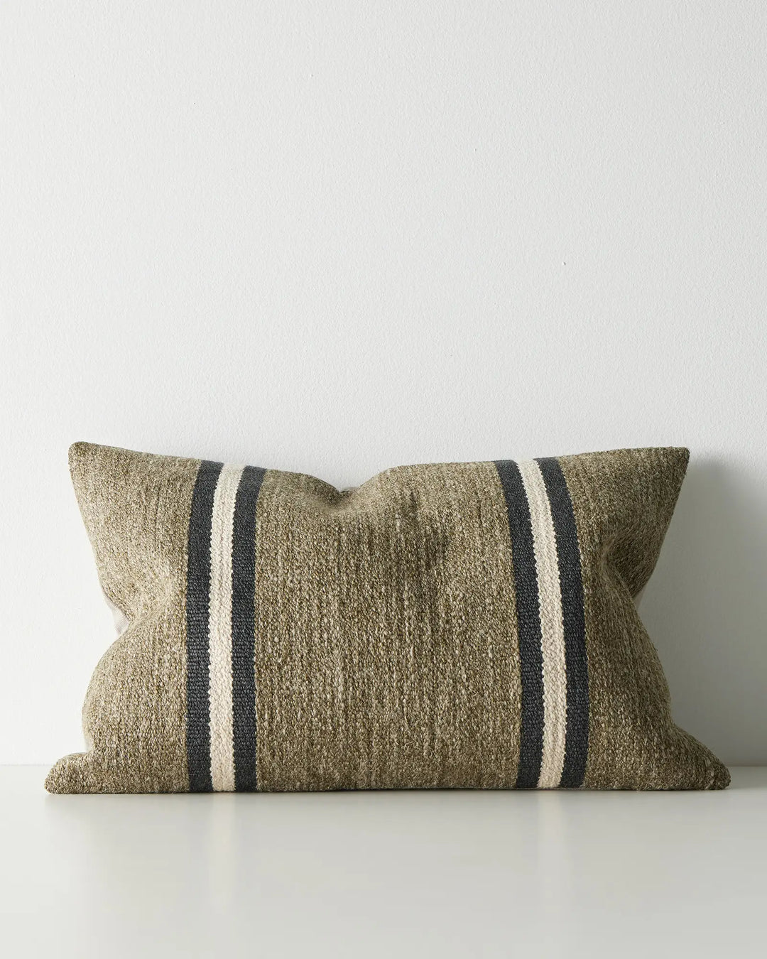 Mila Forest lumbar cushion cover, 40x60cm, woven wool linen blend with charcoal and cream stripes by Weave Home