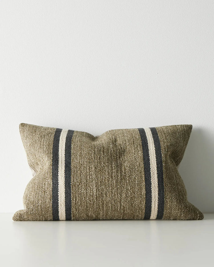 Mila Forest lumbar cushion cover, 40x60cm, woven wool linen blend with charcoal and cream stripes by Weave Home