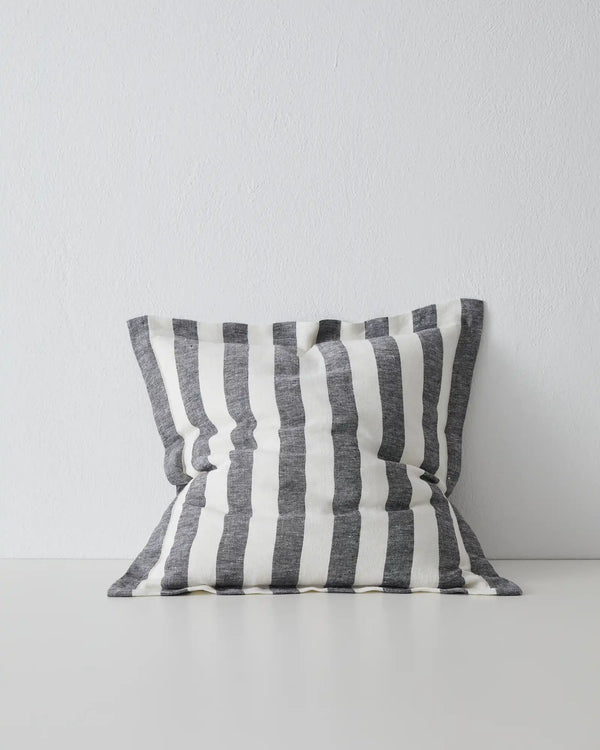 Vito Shadow linen blend cushion 50x50, charcoal and natural stripe with yarn-dyed pattern, stonewashed finish by Weave Home