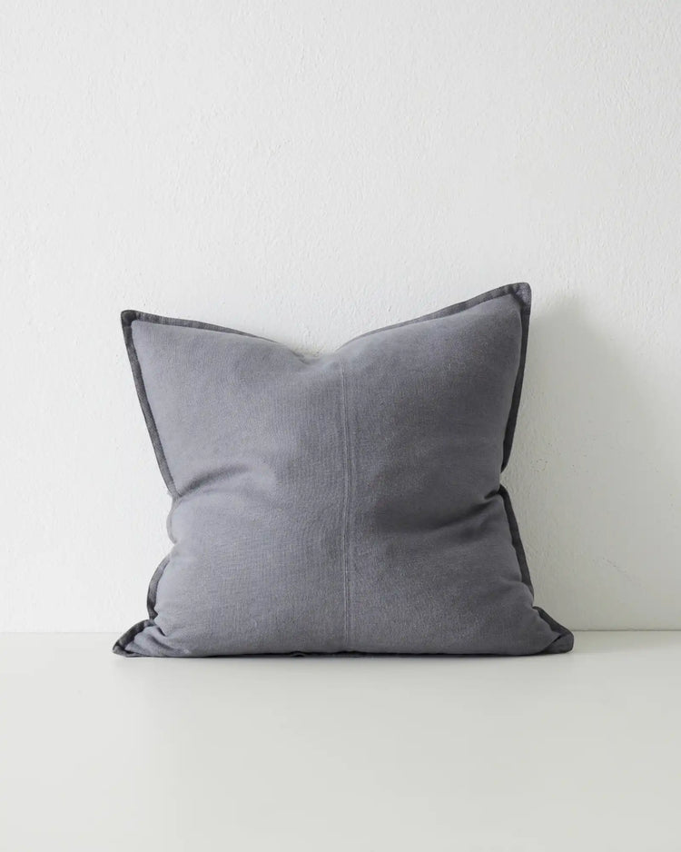 Como Smoke linen cushion, 50x50cm, European linen with charcoal piping detail by Weave Home