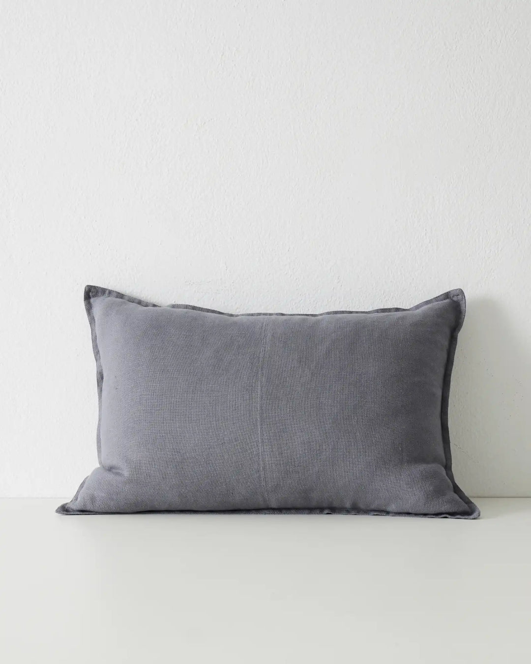 Como Smoke lumbar cushion 40x60cm, stonewashed European linen with tailored piping detail by Weave Home