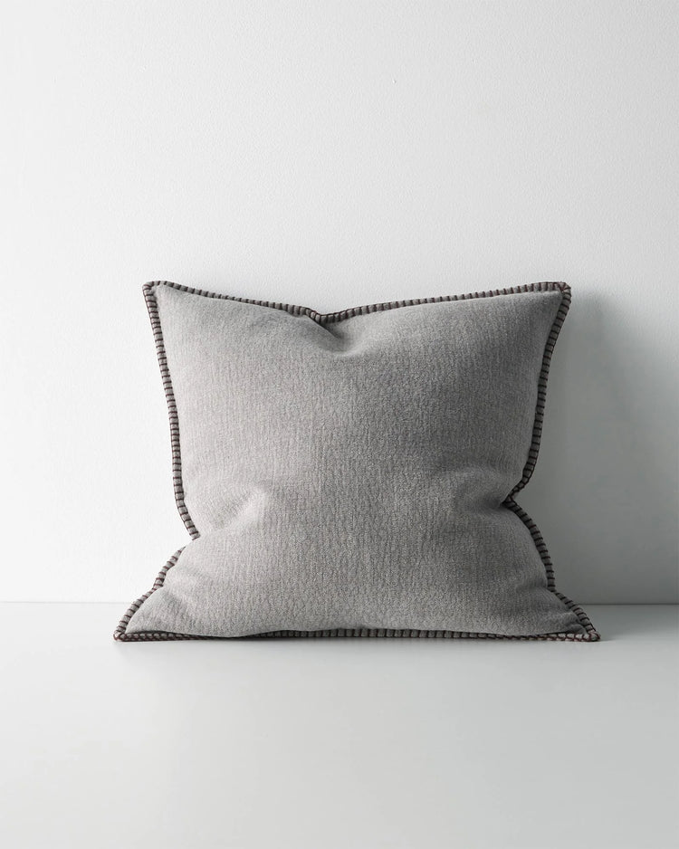 Alba Dove cushion, 50x50cm, grey linen-polyester blend with blanket stitch seam detailing by Weave Home