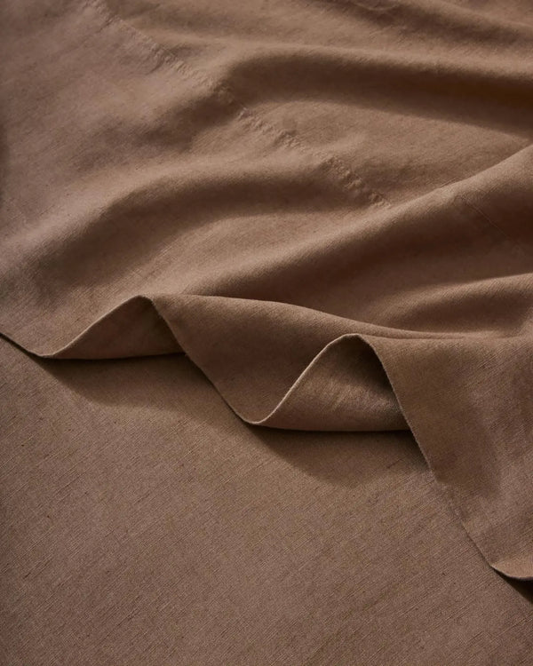 Ravello Flat Sheet in Biscuit, European linen with soft woven texture and aero-finished drape by Weave Home
