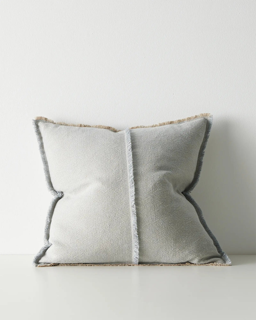 Adela Haze 50x50 cushion cover, cotton linen blend with two-tone weave and raw-edge fringe border by Weave Home