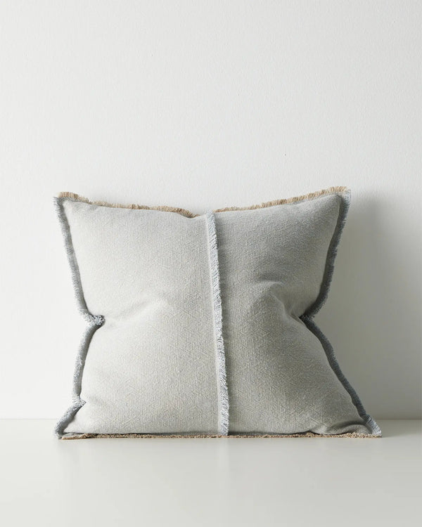 Adela Haze 50x50 cushion cover, cotton linen blend with two-tone weave and raw-edge fringe border by Weave Home