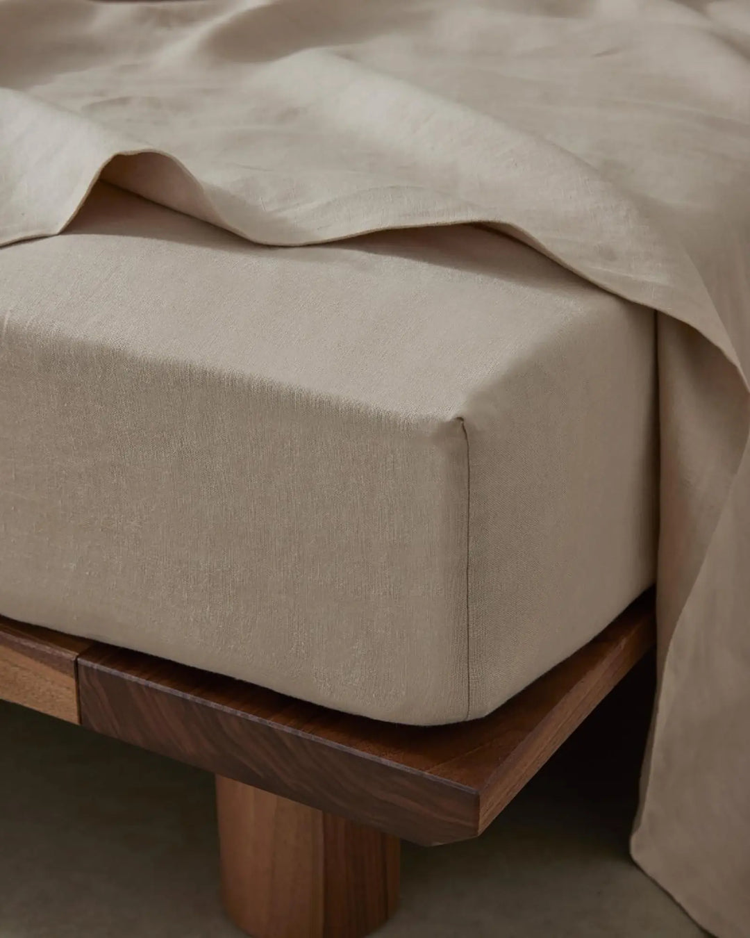 Ravello Fitted Sheet in Shell, European linen with deep corner pocket detail, by Weave Home
