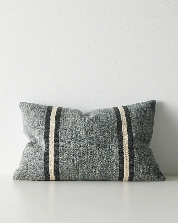 Mila Horizon lumbar cushion, 40x60cm, grey wool linen blend with charcoal and cream contrast stripes by Weave Home