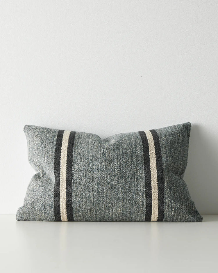 Mila Horizon lumbar cushion, 40x60cm, grey wool linen blend with charcoal and cream contrast stripes by Weave Home