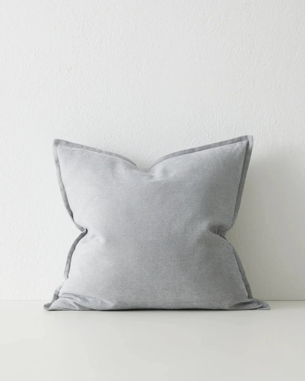 Fiore Breeze 50x50 cushion in muted blue linen viscose blend with piped edges by Weave Home