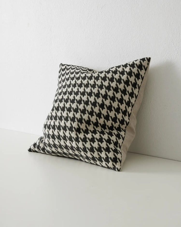 Giovanni Midnight bouclé cushion, black and white houndstooth weave, 50x50cm by Weave Home