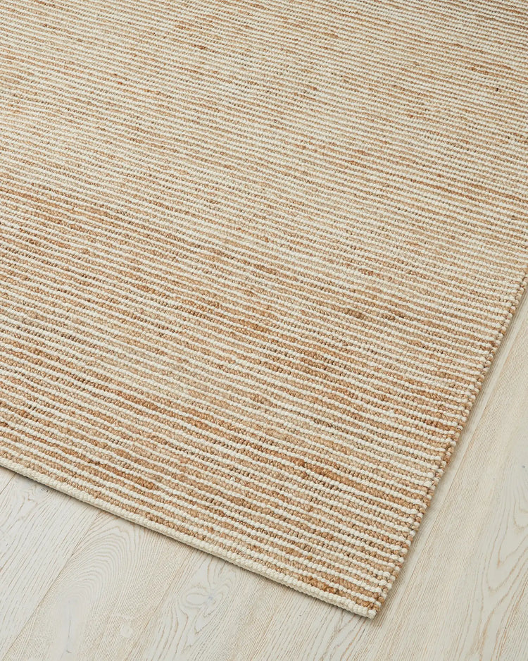 Lisbon Seasalt jute wool rug, close-up of textured weave and cream cotton binding edge by Weave Home