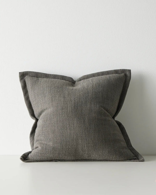 Figlio Graphite 50x50 cushion featuring chunky woven polyester with contrasting piped border, front view by Weave Home