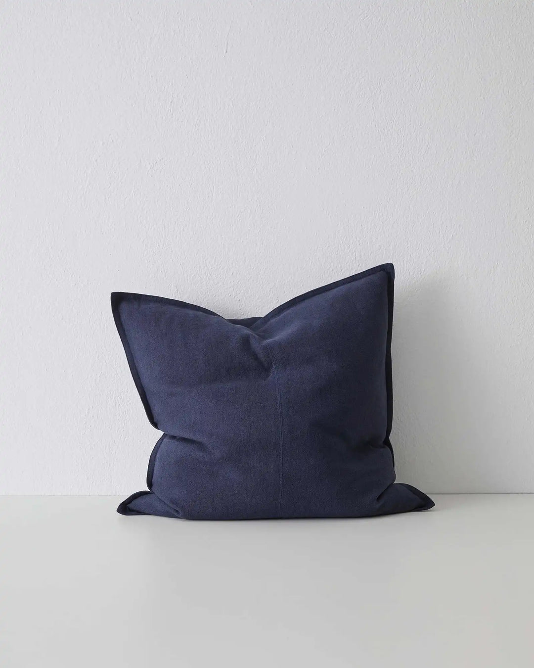 Como Ocean linen cushion in deep navy, 50x50cm, stonewashed European linen with piping trim by Weave Home