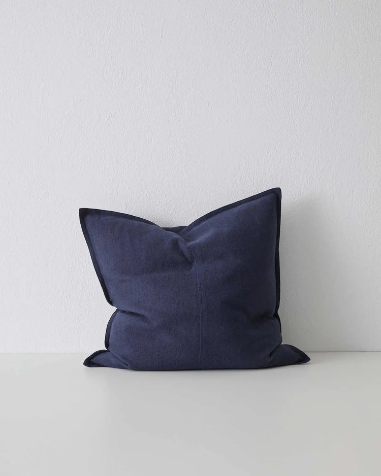 Como Ocean linen cushion in deep navy, 50x50cm, stonewashed European linen with piping trim by Weave Home