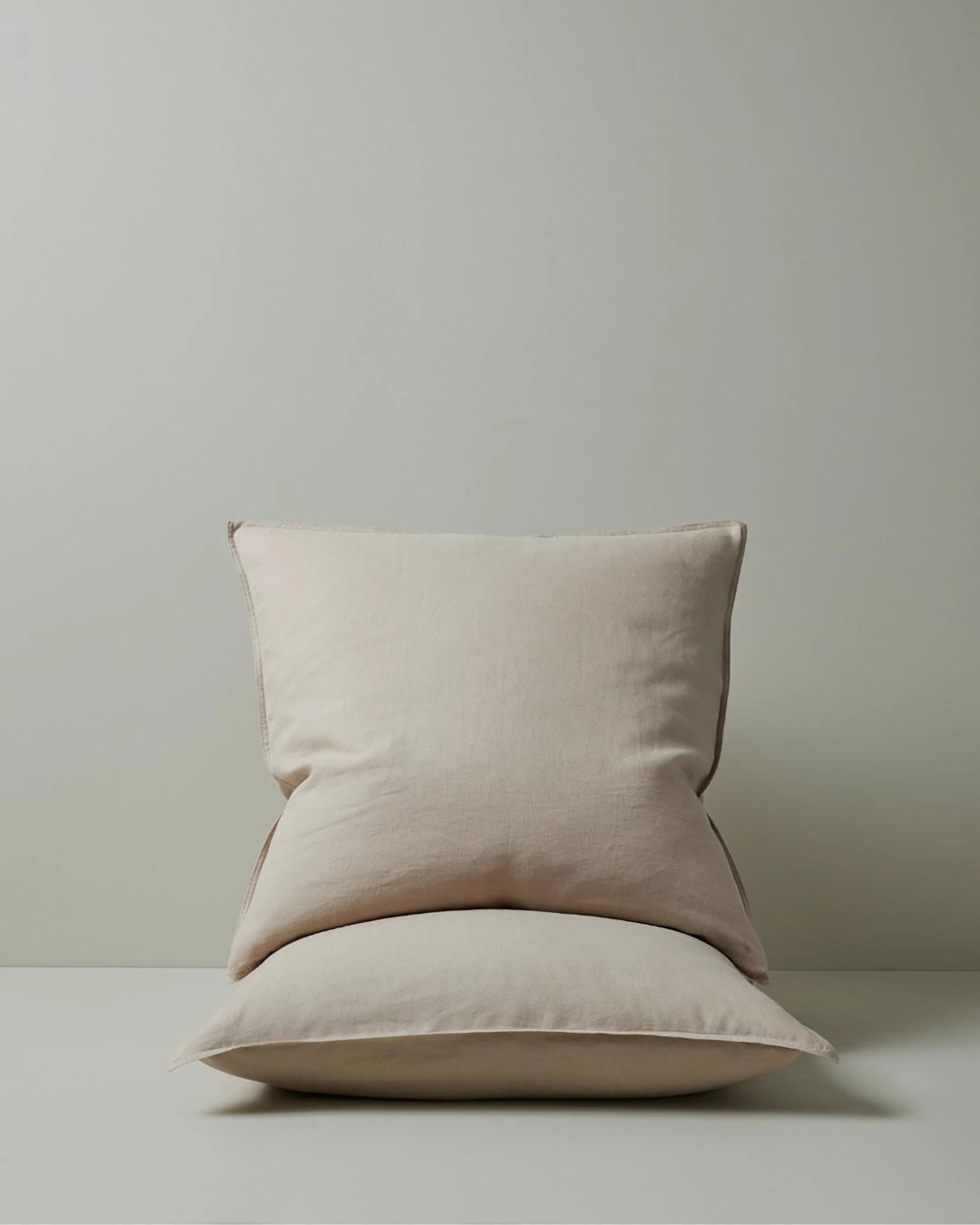 Ravello Pillowcase Set in Shell, Euro size, French Flax linen with top-stitched flanged edge, by Weave Home