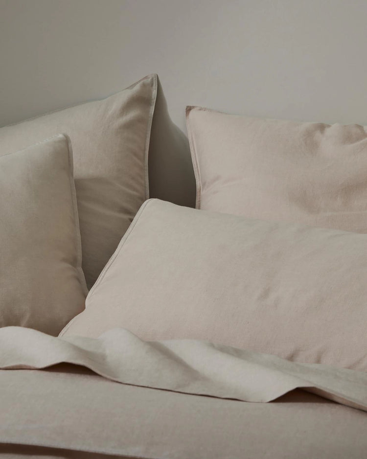 Ravello Pillowcase Set in Shell, pair of European linen pillowcases with top-stitched flanged edge detail by Weave Home