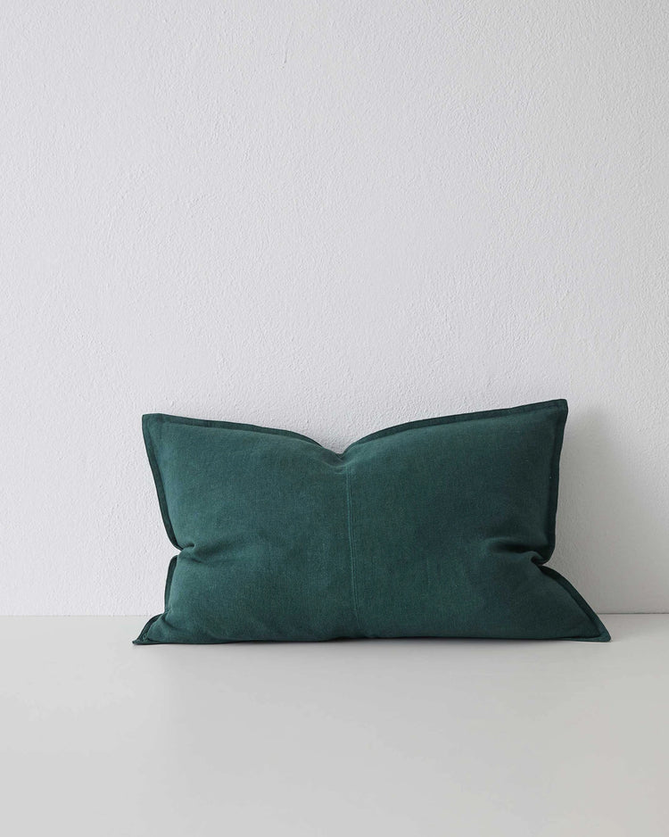 Como Forest lumbar cushion, deep pine green European linen with stone-washed matte finish, 40x60cm by Weave Home