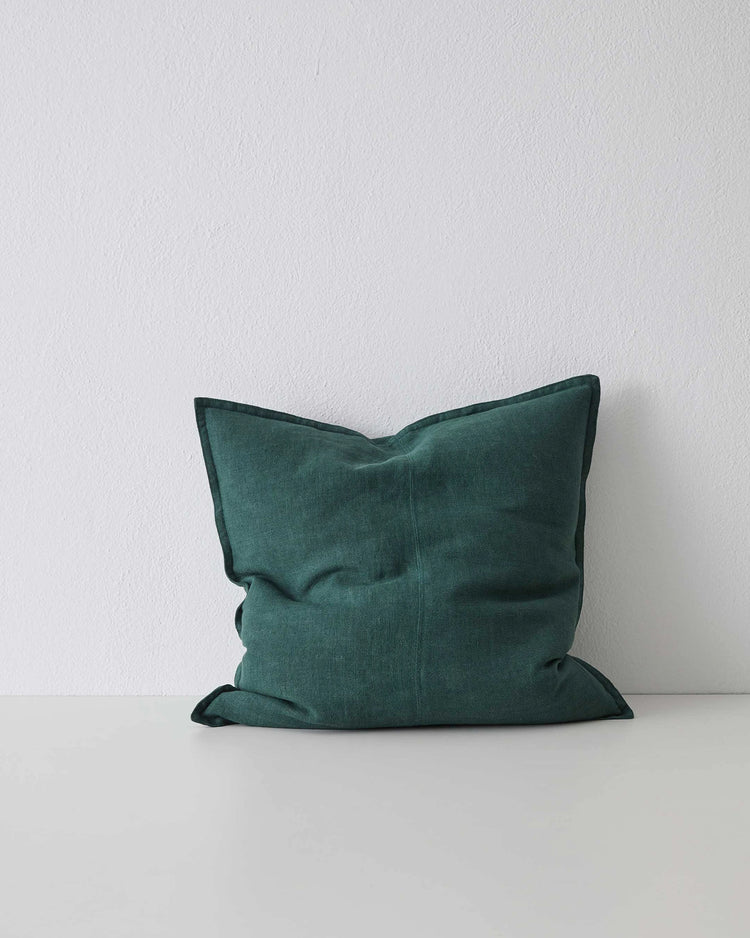 Como Forest linen cushion, 50x50cm, deep pine green with stone-washed European linen texture by Weave Home