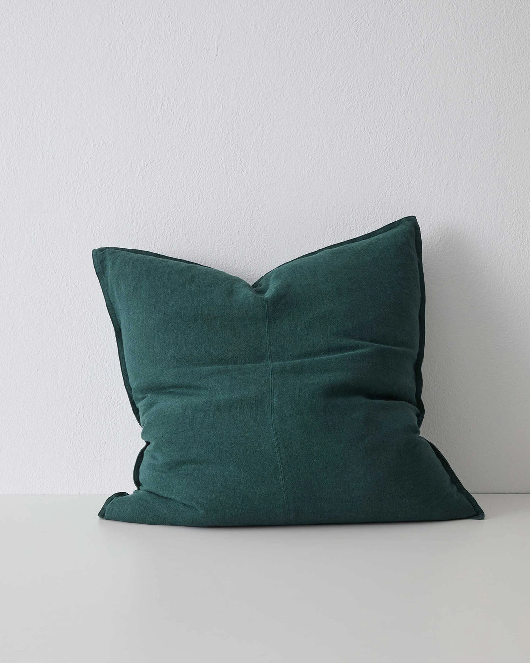 Como Forest linen cushion 60x60cm in deep pine green with soft stone-washed texture by Weave Home