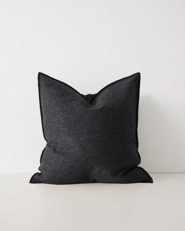Alberto Onyx 50x50cm bouclé cushion in charcoal, soft-touch polyester cotton with babylock edge, by Weave Home