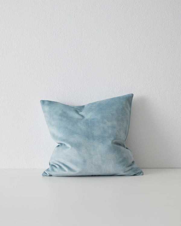 Ava Powder cushion, 50x50cm, sky blue velvet polyester with concealed zip by Weave Home