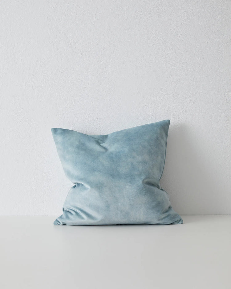 Ava Powder cushion, 50x50cm, sky blue velvet polyester with concealed zip by Weave Home