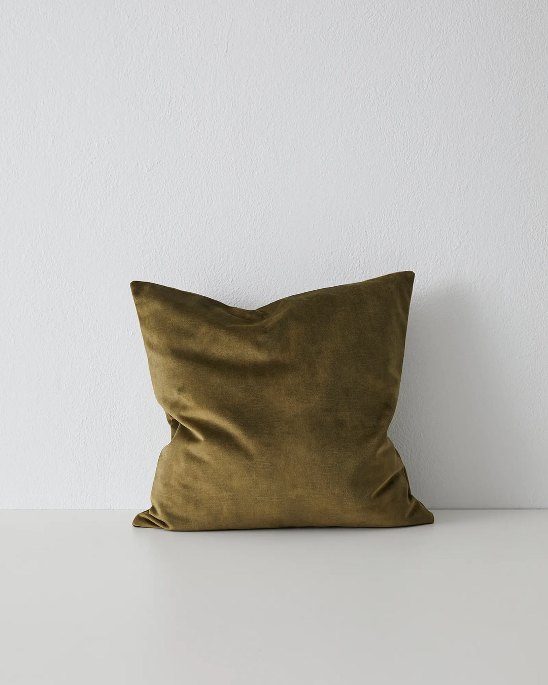 Ava Moss cushion 50x50cm, antique olive polyester with velvet-like texture and relaxed drape by Weave Home