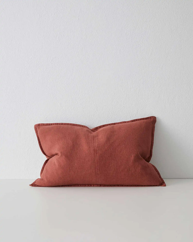 Como Sienna linen cushion cover, 40x60cm lumbar, burnt red European linen with piped edge detail by Weave Home
