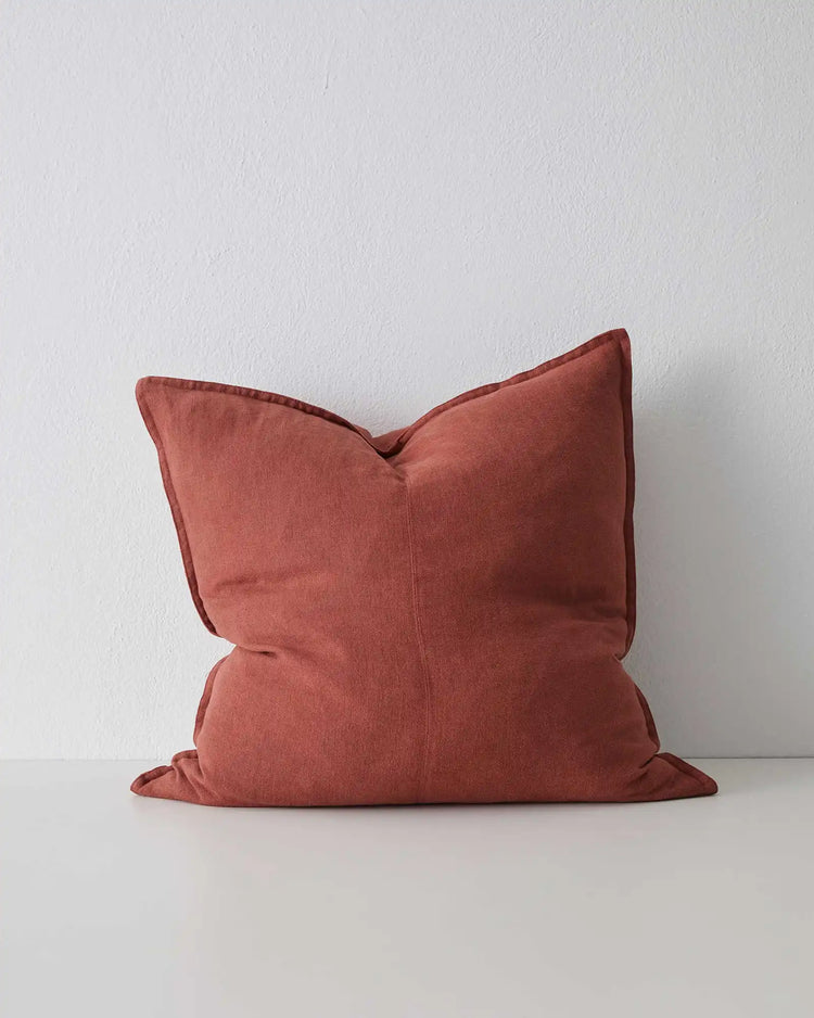 Como Sienna 60x60 linen cushion in burnt red, stonewashed European linen with tailored piping detail by Weave Home