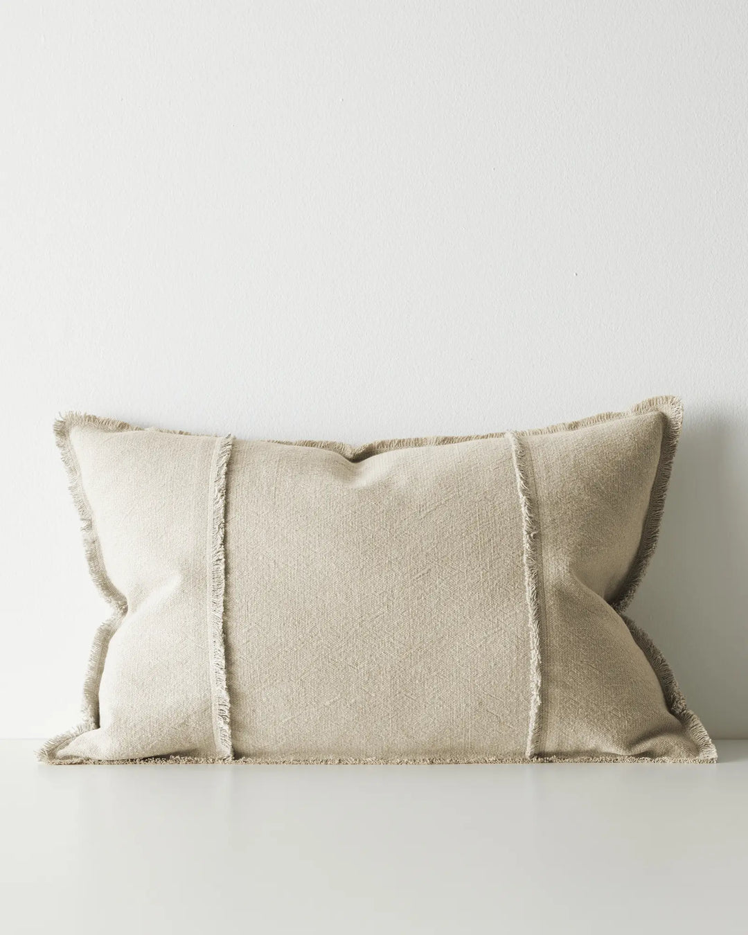 Adela Cashmere lumbar cushion, 40x60cm, cotton linen blend with raw-edged fringe border, front view by Weave Home