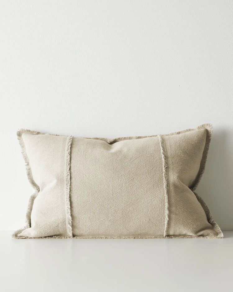 Adela Cashmere lumbar cushion, 40x60cm, cotton linen blend with raw-edged fringe border, front view by Weave Home