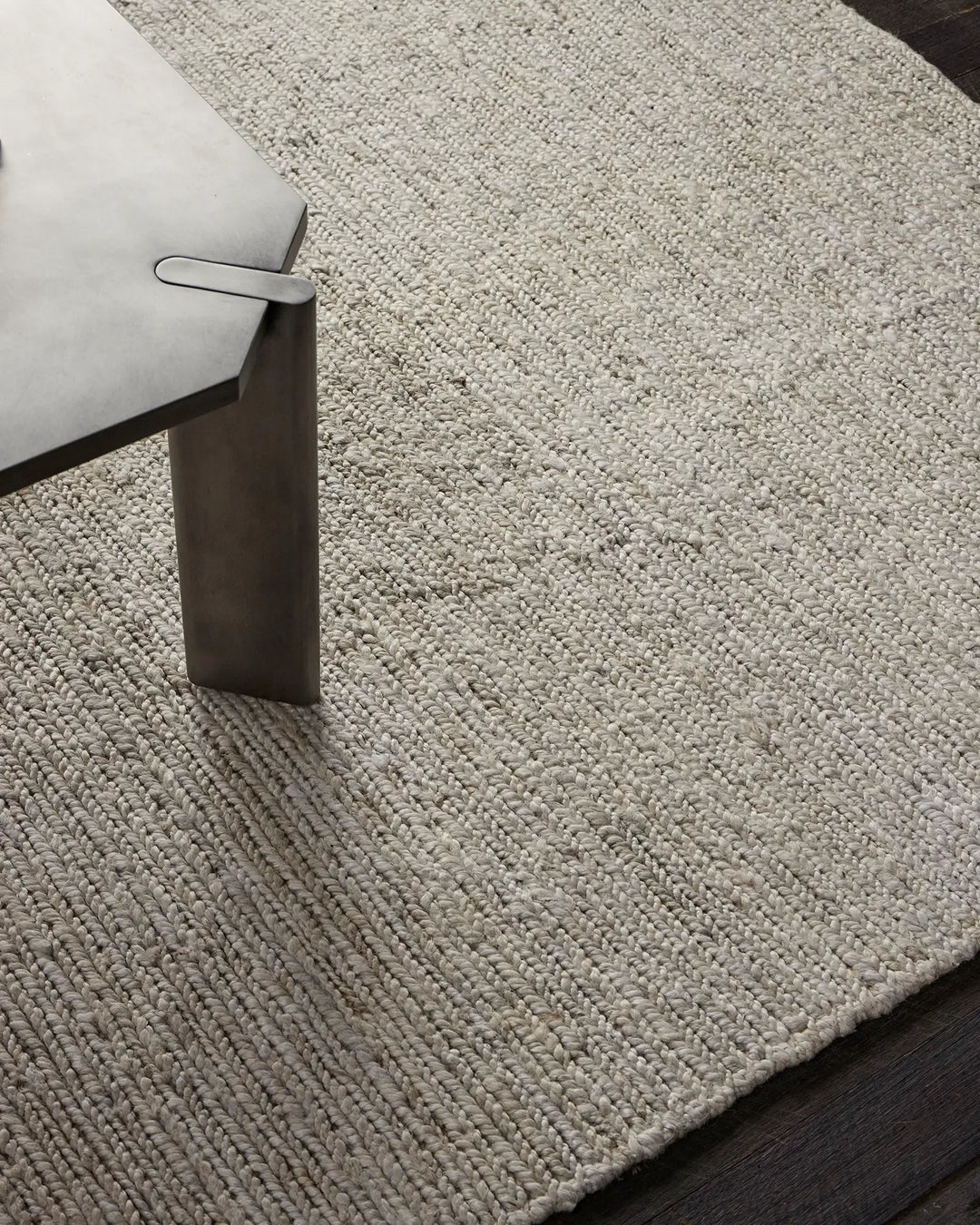 Suffolk Pearl textured jute rug in warm ivory, hand-woven with cotton backing and edge binding, shown in close-up detail by Weave Home
