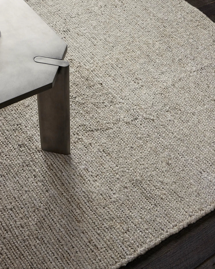Suffolk Pearl textured jute rug in warm ivory, hand-woven with cotton backing and edge binding, shown in close-up detail by Weave Home