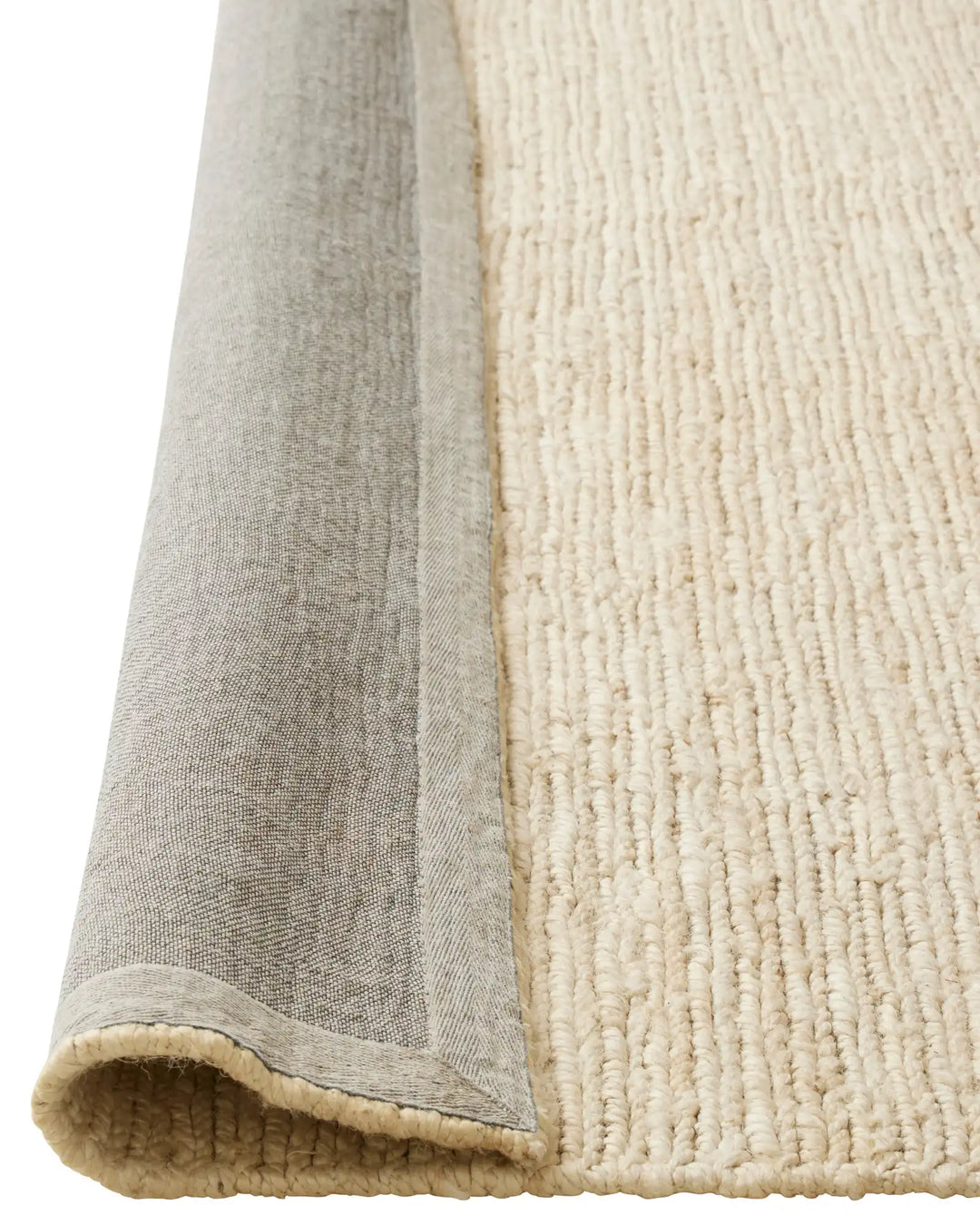 Suffolk Pearl textured jute rug detail, showing hand-woven weave and cotton backing, by Weave Home