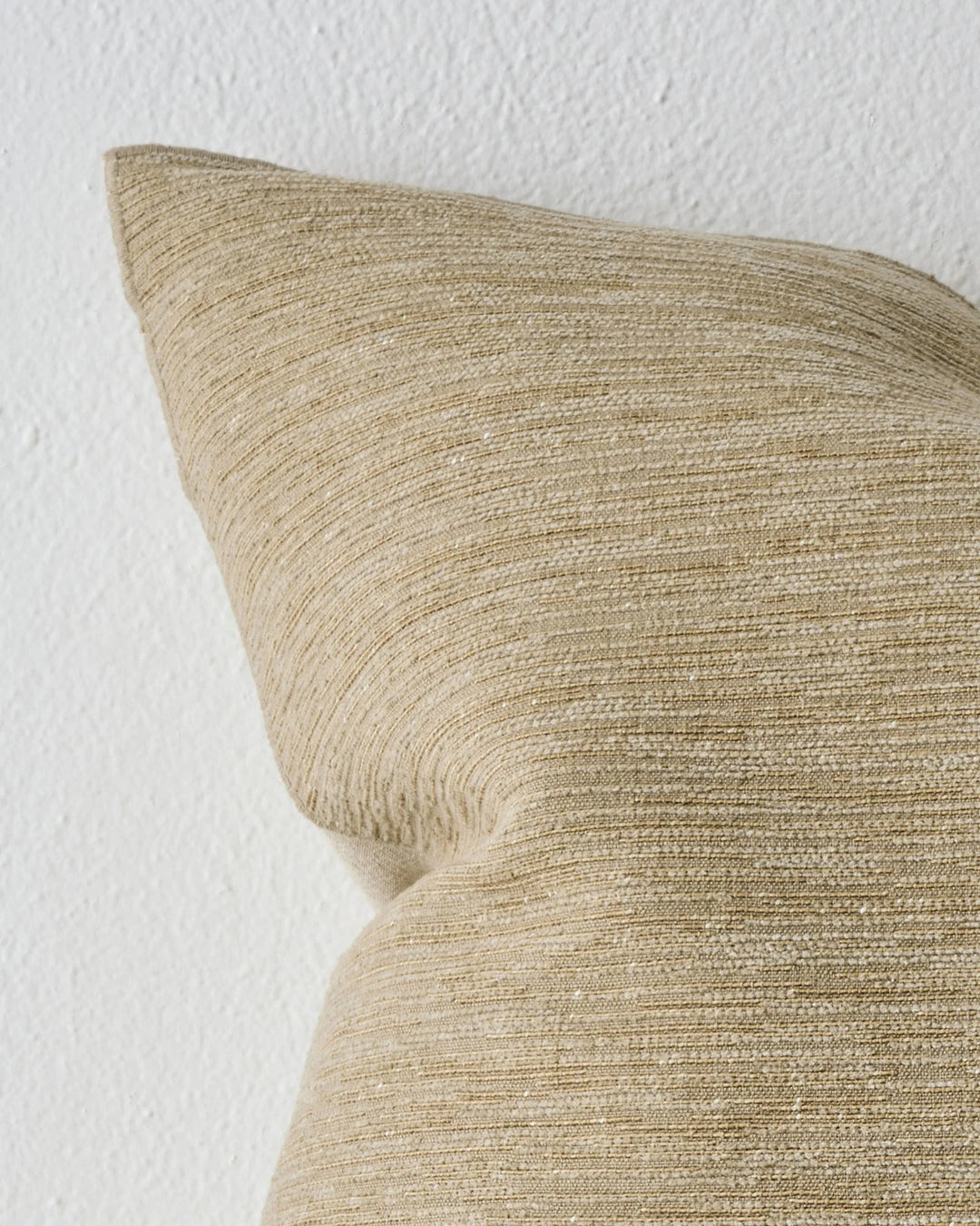Dania Toffee cushion cover close-up, showing woven texture with warm metallic highlights, 50x50cm by Weave Home