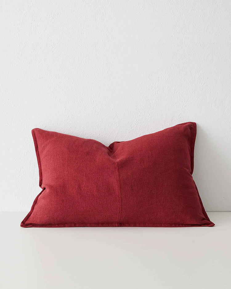 Como Rhubarb lumbar cushion cover, 40x60cm, vibrant red European linen with tailored edges by Weave Home