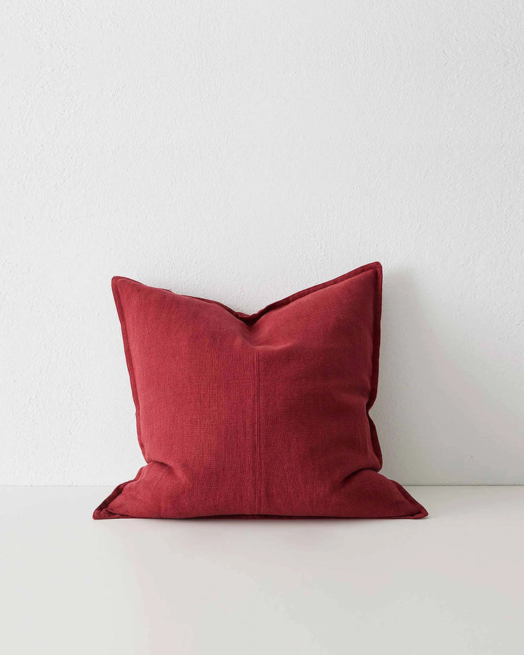 Como Rhubarb linen cushion, 50x50cm, in vibrant red with stonewashed European linen texture, front view by Weave Home