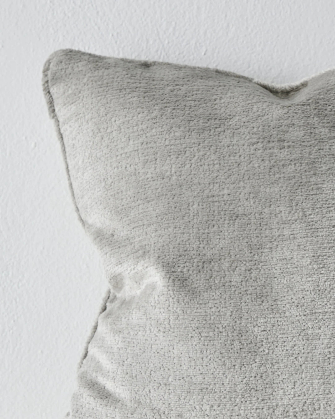 Tempo Gull cushion, pale grey 50x50cm with chunky chenille texture and piped edging detail, by Weave Home