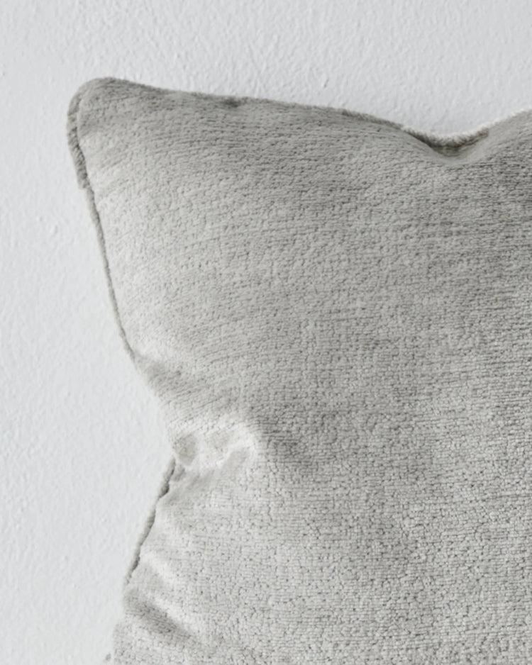 Tempo Gull cushion, pale grey 50x50cm with chunky chenille texture and piped edging detail, by Weave Home