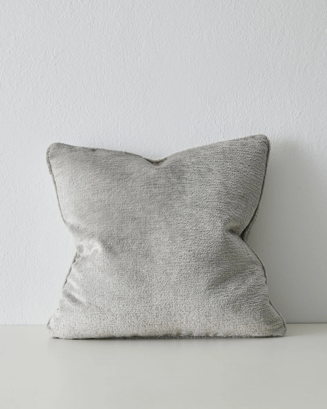 Tempo Gull 50x50 cushion in soft pale grey with chunky chenille texture and piped edging by Weave Home