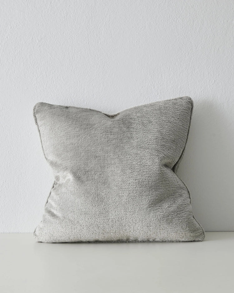 Tempo Gull 50x50 cushion in soft pale grey with chunky chenille texture and piped edging by Weave Home