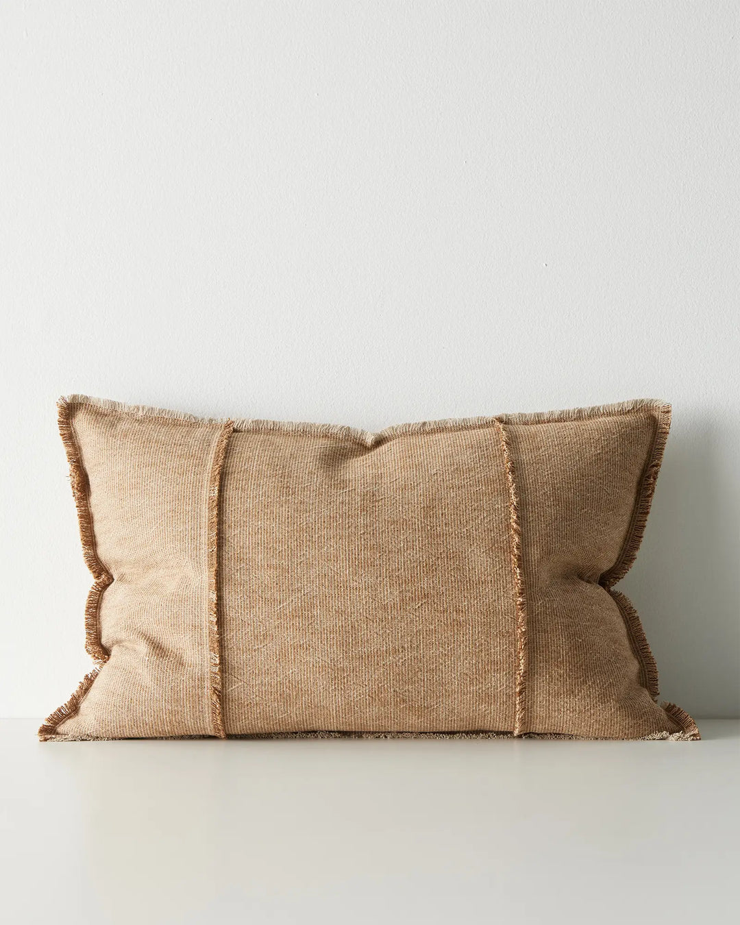 Adela Desert lumbar cushion cover, 40x60cm, cotton linen blend with raw-edge fringe and two-tone weave detail by Weave Home