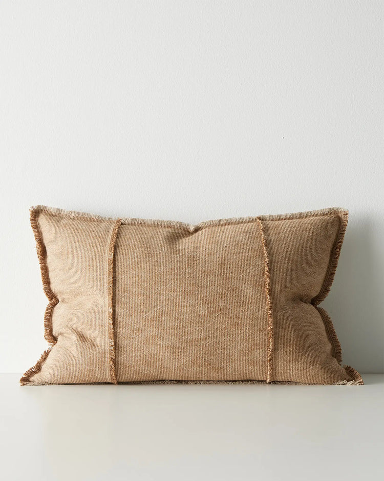Adela Desert lumbar cushion cover, 40x60cm, cotton linen blend with raw-edge fringe and two-tone weave detail by Weave Home